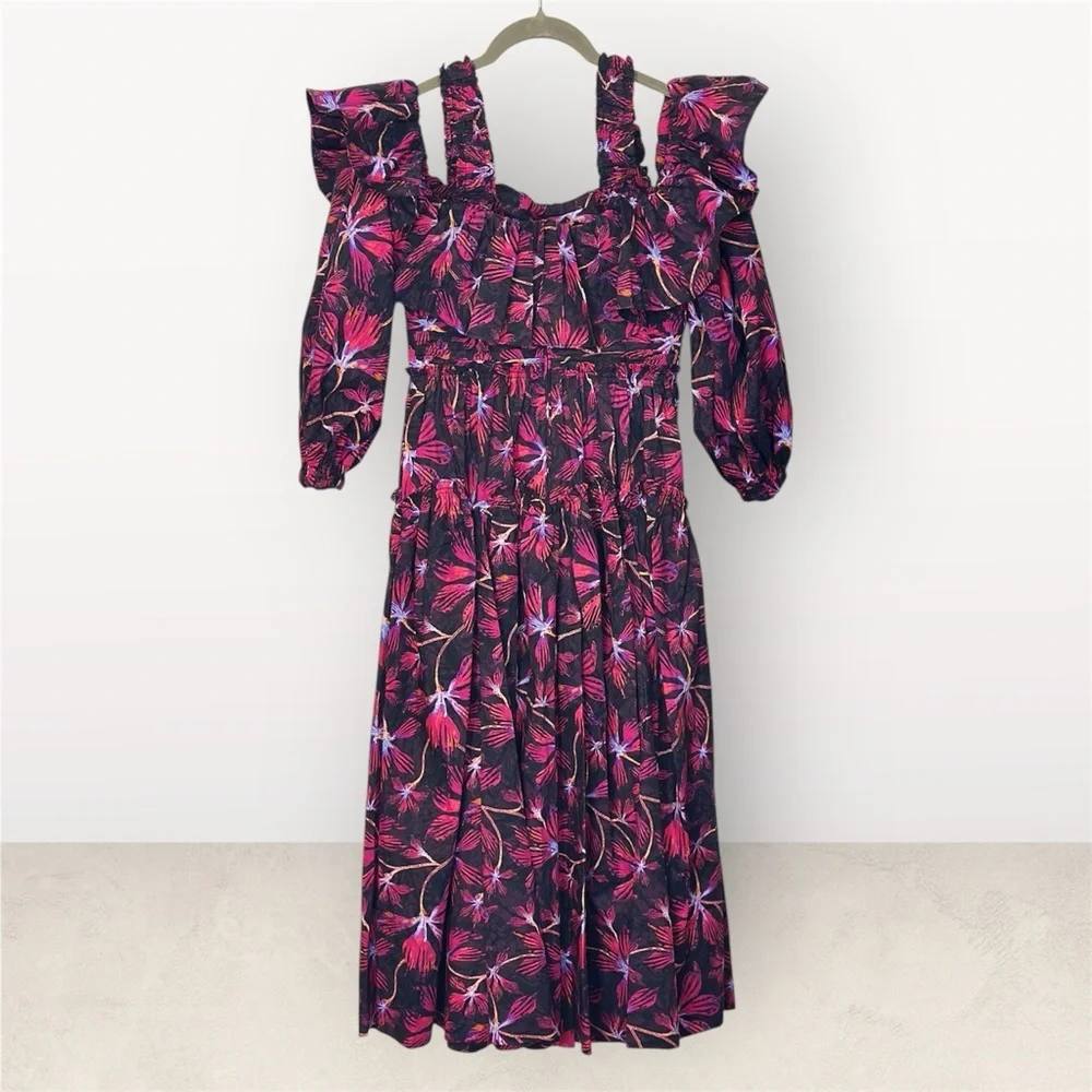 Ulla Johnson | NWT Caprice Floral Cotton Off-Shoulder Zinnia Midi Dress- Size 0 - Picture 7 of 15